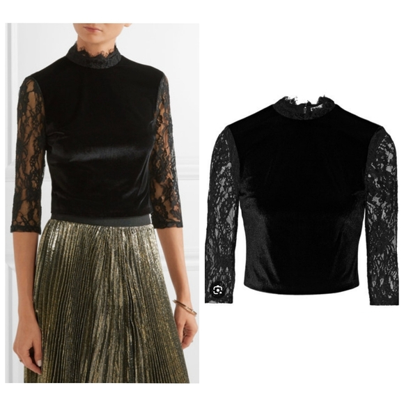 Alice + Olivia Jenny Mock Neck Lace Velvet Crop Size 6 - Picture 3 of 14